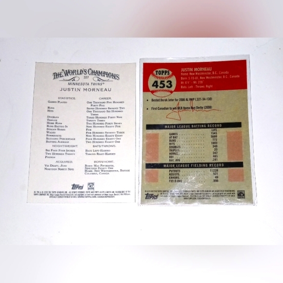 Justin Morneau Topps Chrome 2022 #453 + Topps Allen & Ginter 2023 #327 - Picture 2 of 2